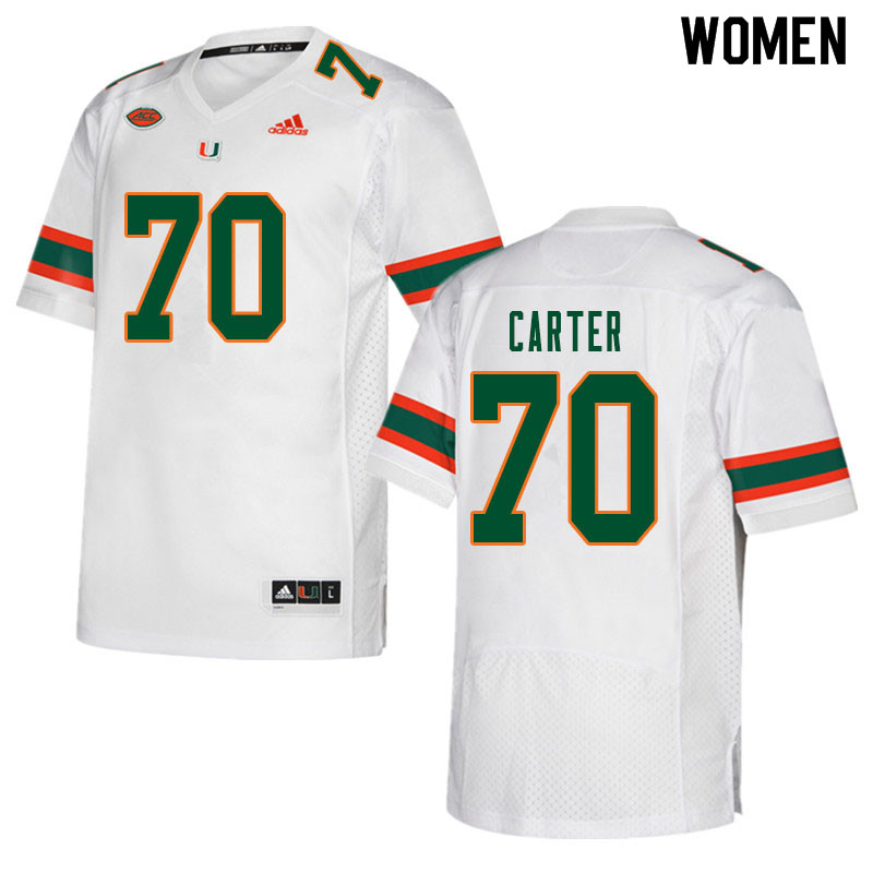 Women #70 Earnest Carter Miami Hurricanes College Football Jerseys Sale-White - Click Image to Close